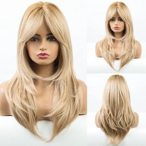 Golden Blonde synthetic wig with bangs for woman